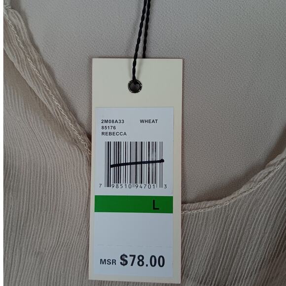 Studio M Rebecca Blouse Womens Large Wheat Brown Lined Shear Summer Casual - Picture 6 of 14